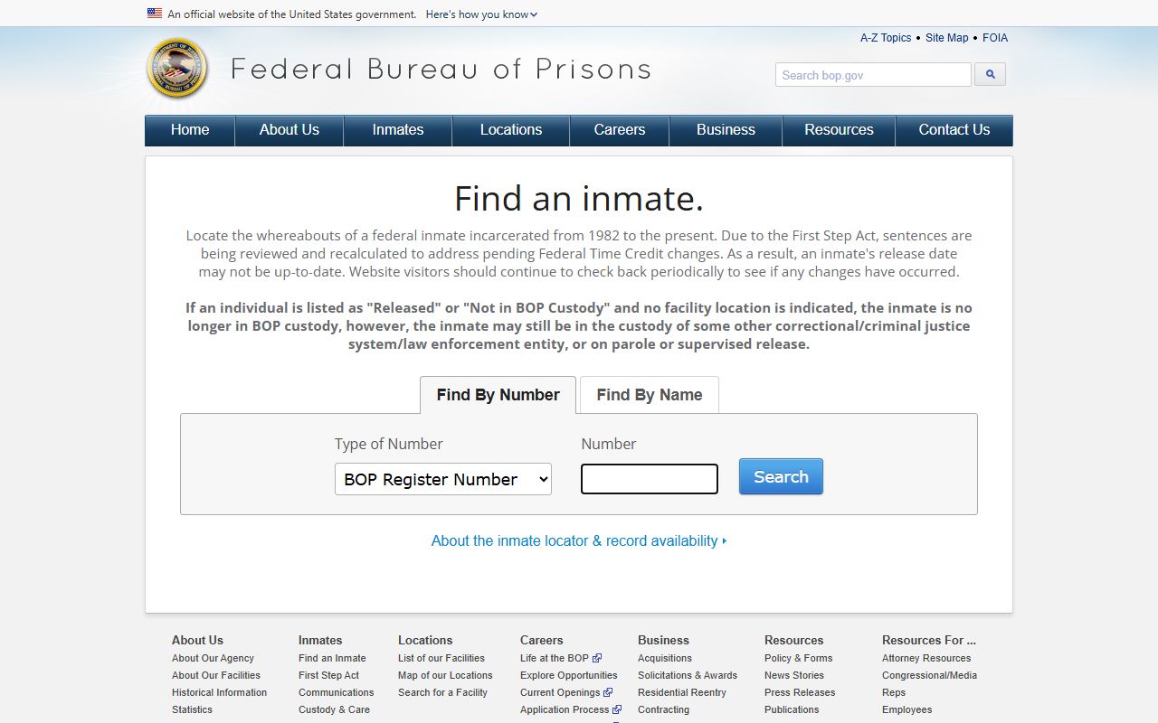 Federal Bureau of Prisons inmate locator used for Gilchrist County federal inmate records