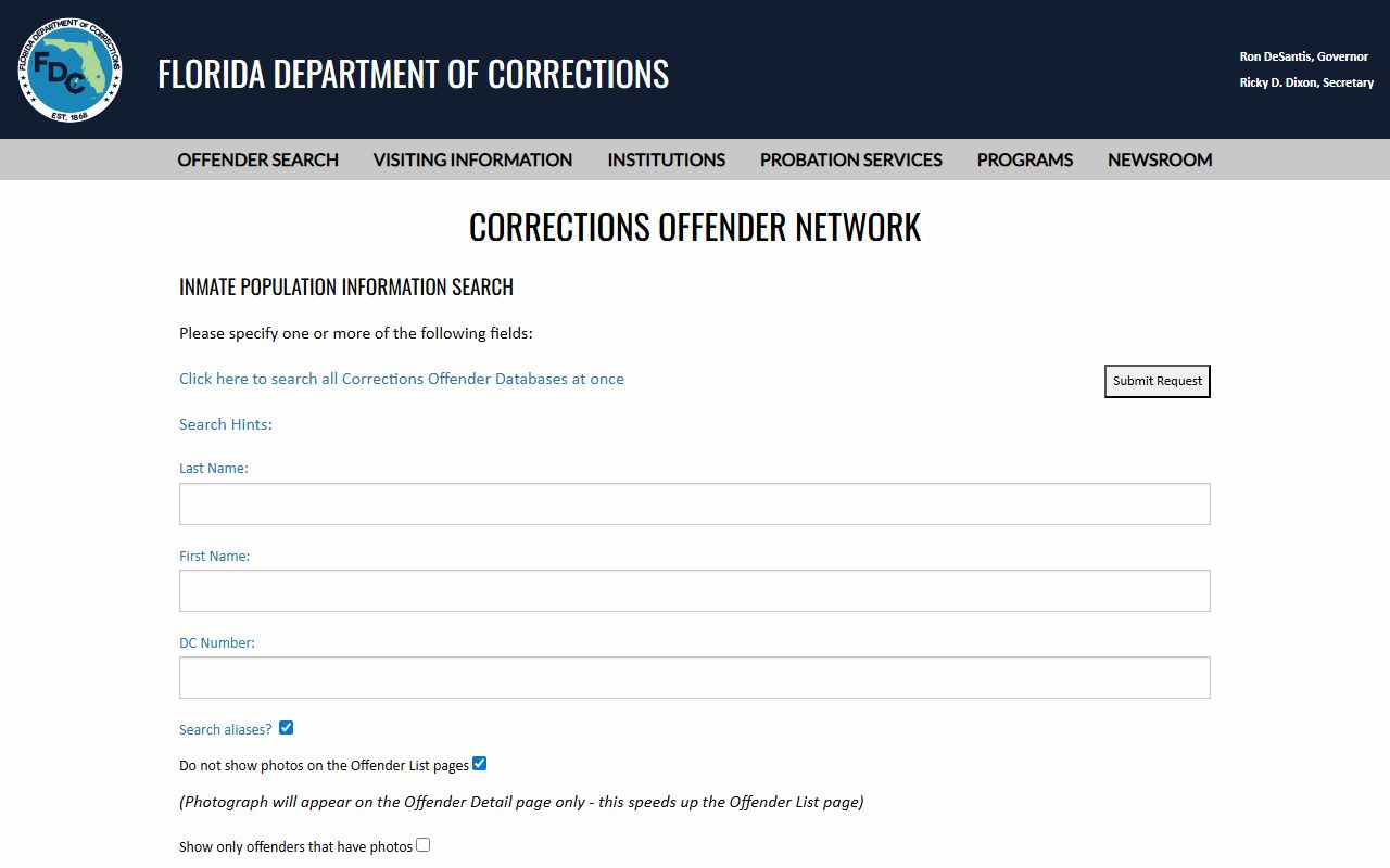 Florida Department of Corrections inmate population search used after a Gilchrist County inmate population sentence