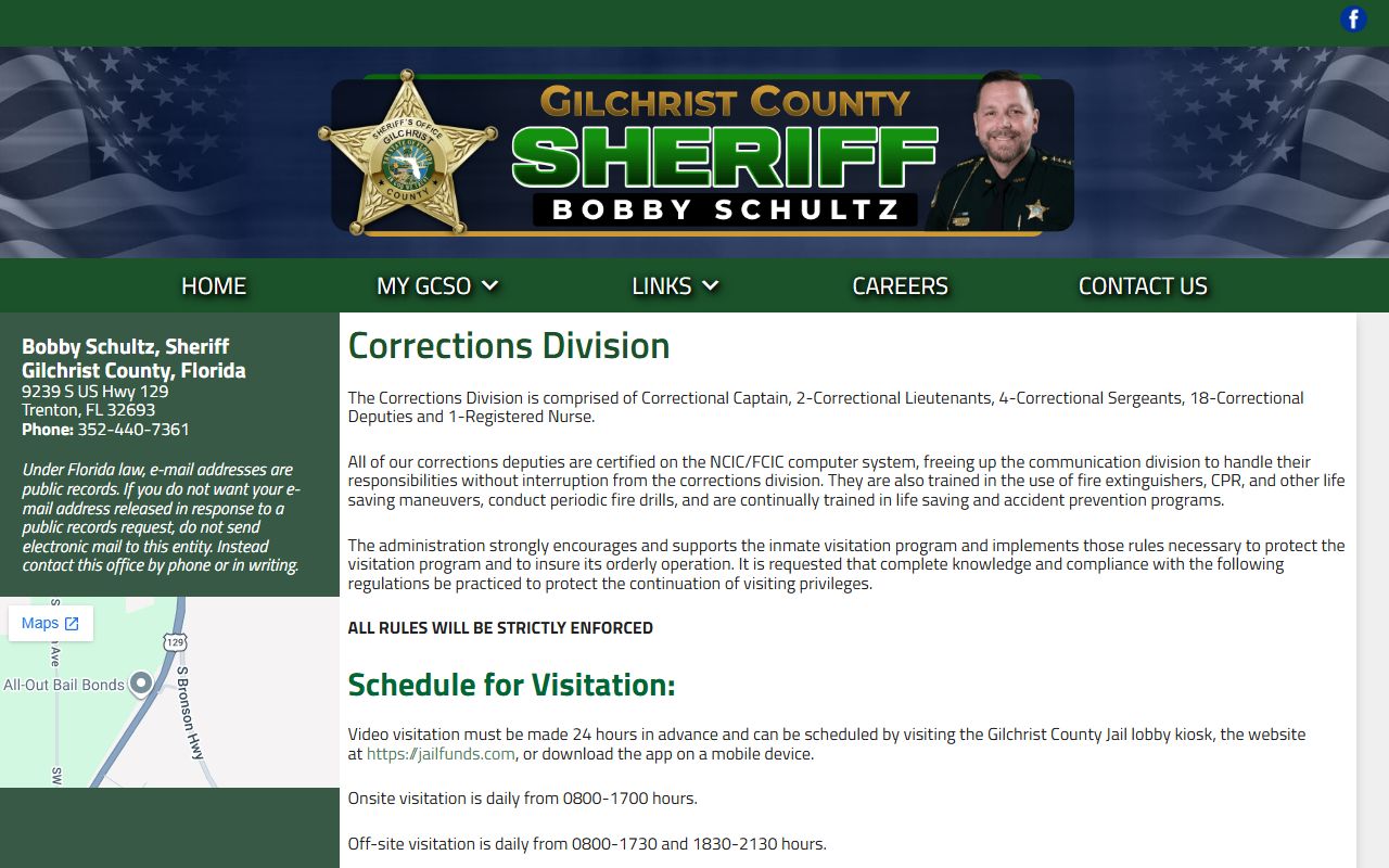Gilchrist County Jail corrections division and inmate population information page