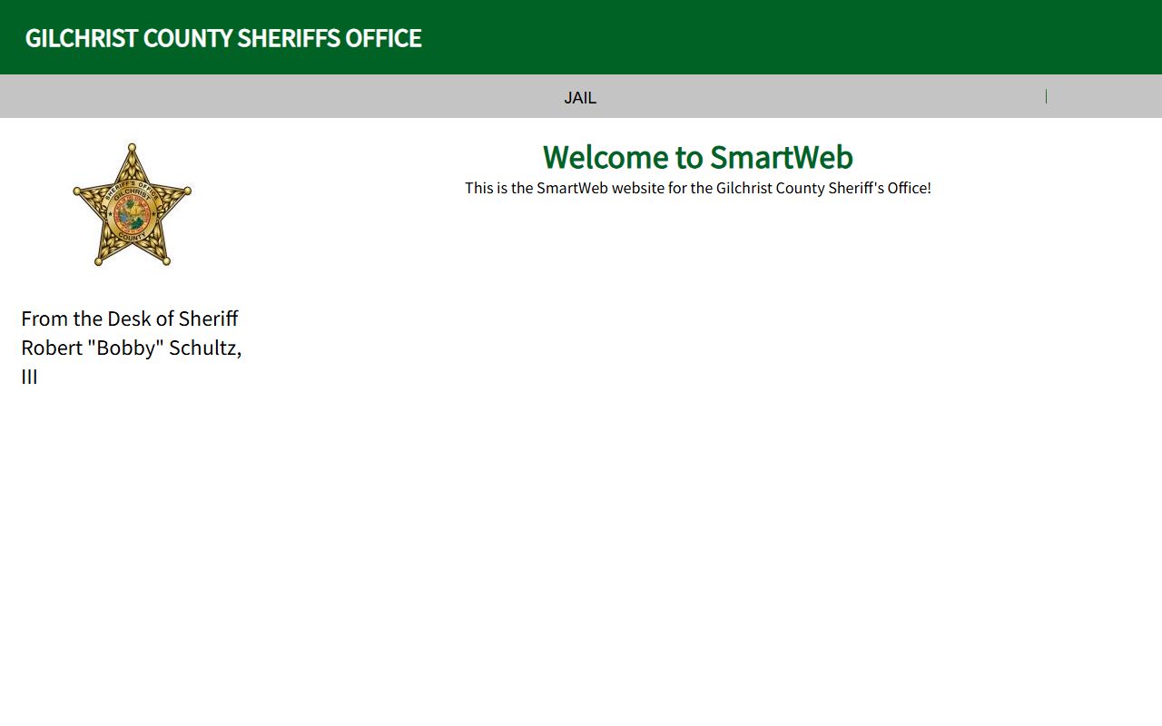 Gilchrist County SmartWEB inmate records landing shell with the JAIL navigation button